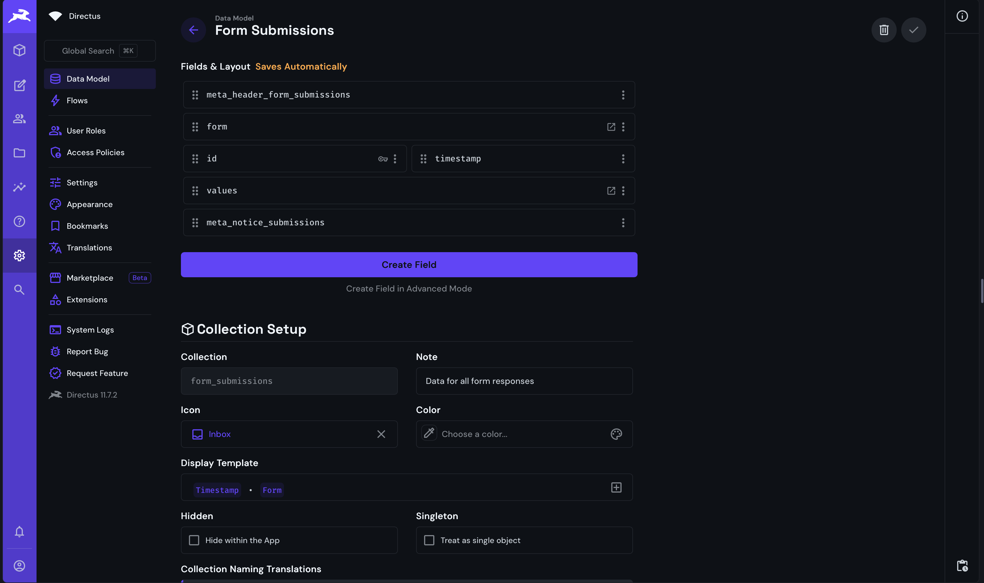 Directus form submission model